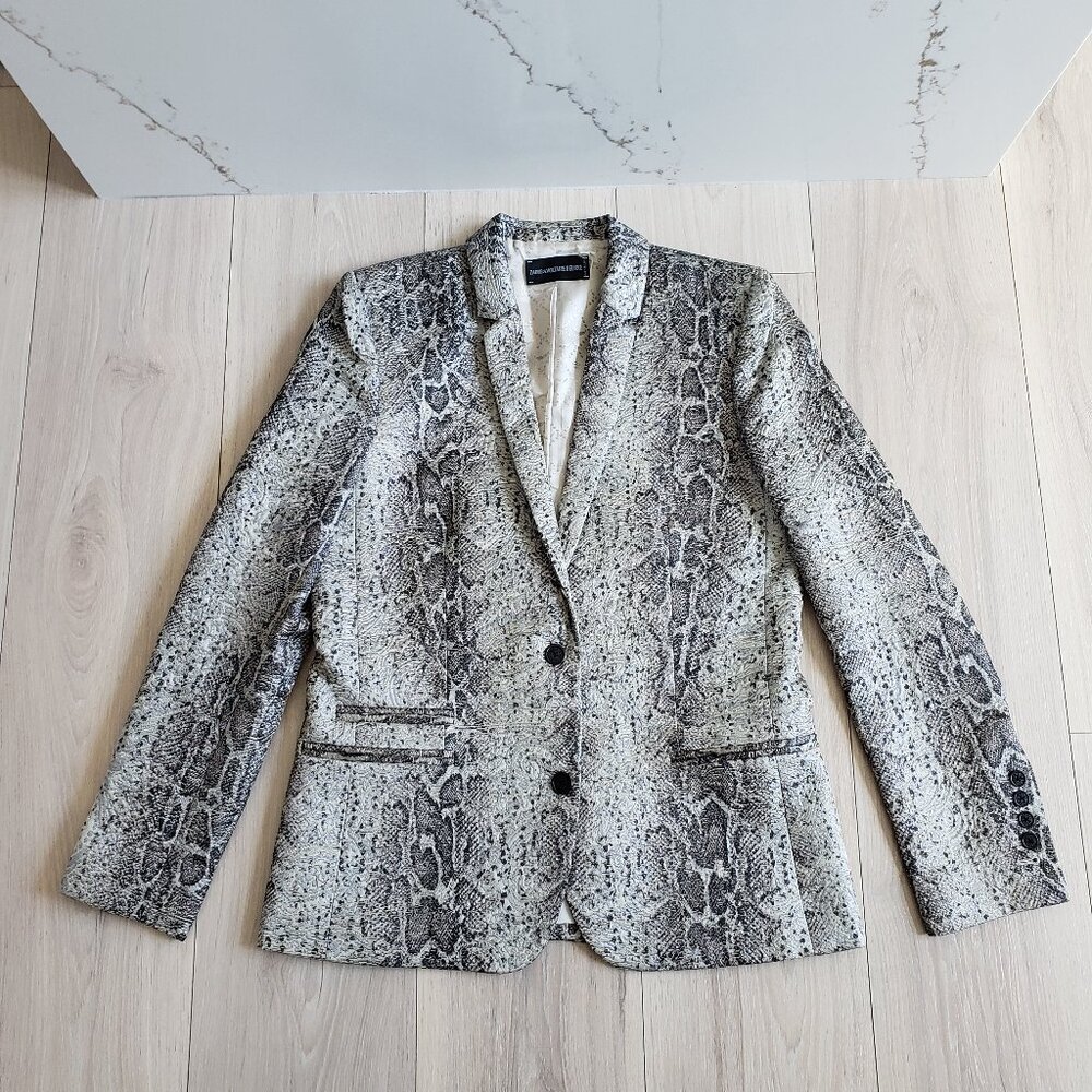 Zadig & Voltaire Gray and Black Snakeskin-Print Blazer